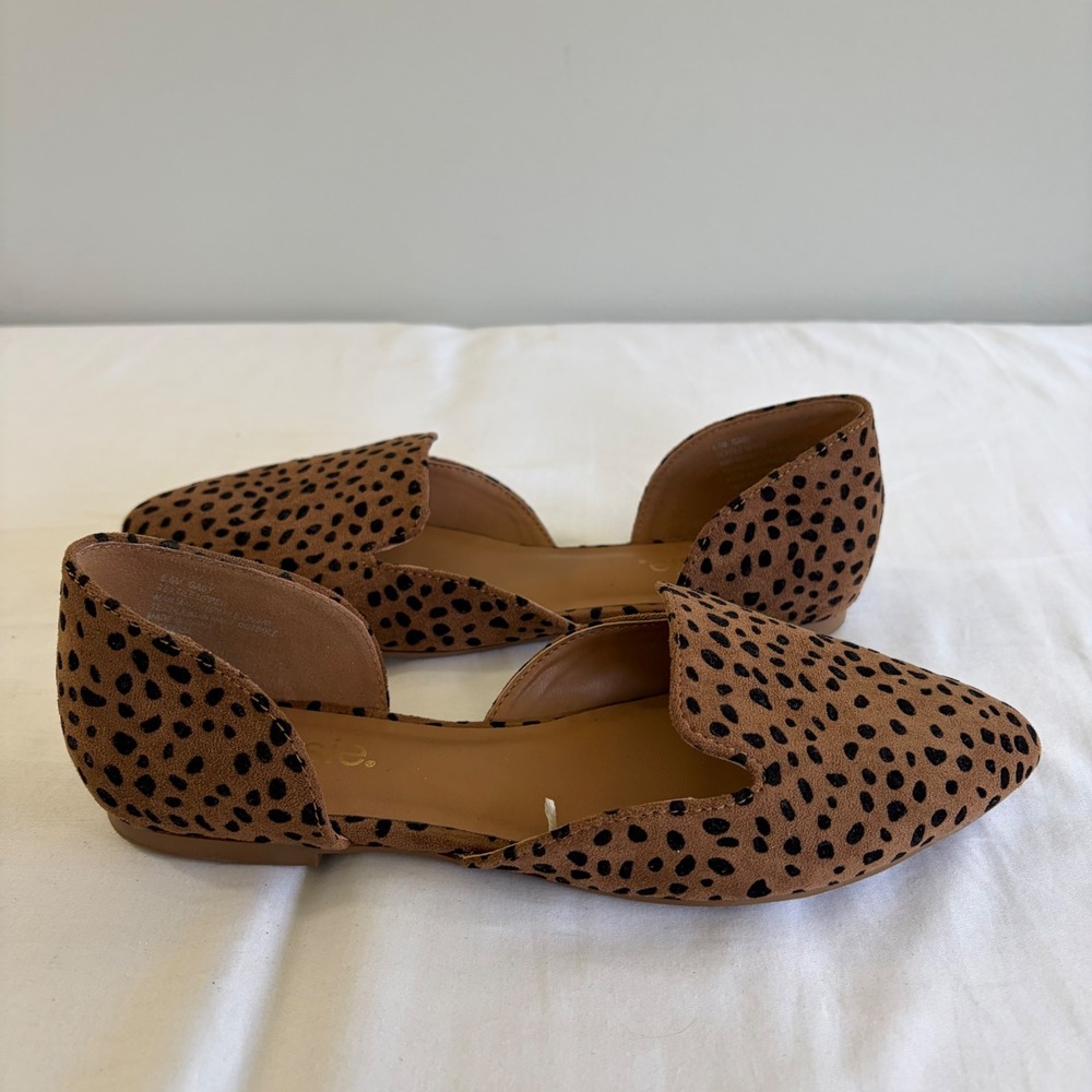 Kensie Gaby Leopard Cheetah Print d'Orsay Pointed Toe Flats Tan Black 6.5M - Picture 2 of 10